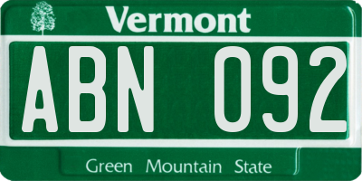 VT license plate ABN092