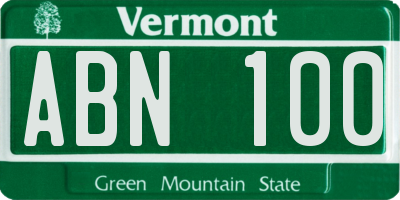 VT license plate ABN100