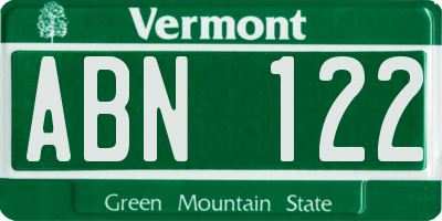 VT license plate ABN122