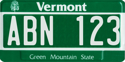 VT license plate ABN123