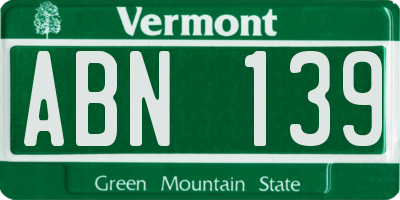 VT license plate ABN139