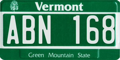 VT license plate ABN168