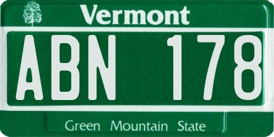 VT license plate ABN178