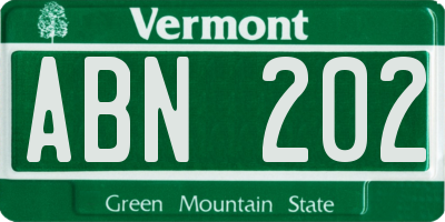 VT license plate ABN202