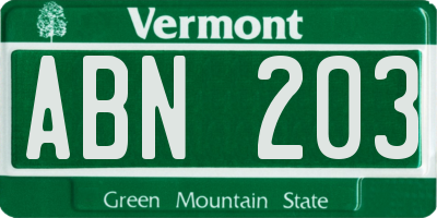 VT license plate ABN203