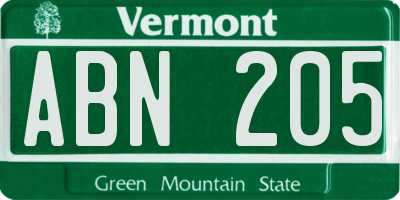 VT license plate ABN205