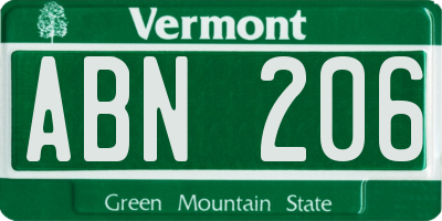 VT license plate ABN206