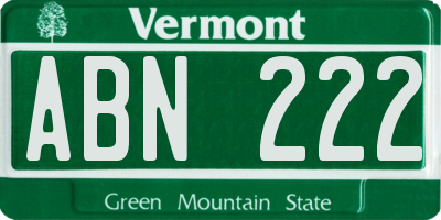 VT license plate ABN222