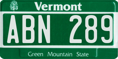 VT license plate ABN289