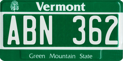 VT license plate ABN362