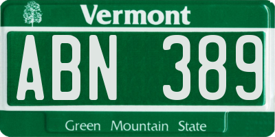 VT license plate ABN389