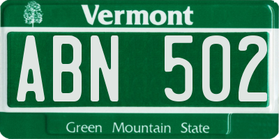 VT license plate ABN502