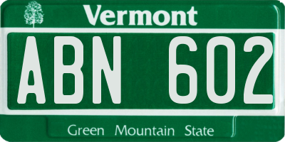 VT license plate ABN602