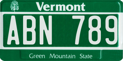 VT license plate ABN789