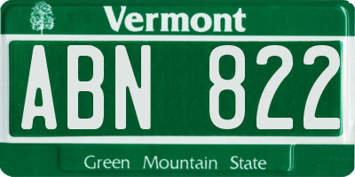 VT license plate ABN822