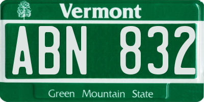 VT license plate ABN832