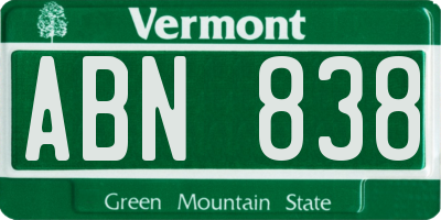 VT license plate ABN838