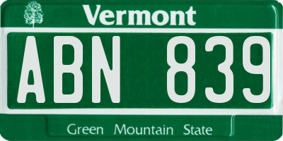 VT license plate ABN839