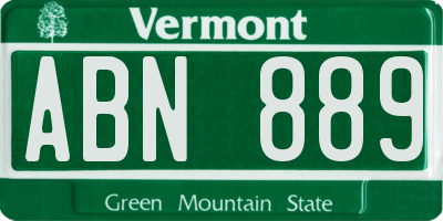 VT license plate ABN889