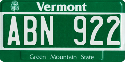 VT license plate ABN922