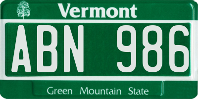 VT license plate ABN986