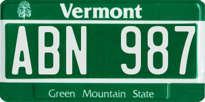 VT license plate ABN987