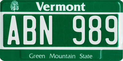 VT license plate ABN989