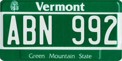 VT license plate ABN992