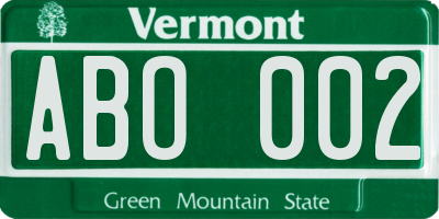 VT license plate ABO002