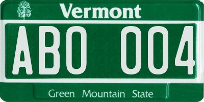 VT license plate ABO004