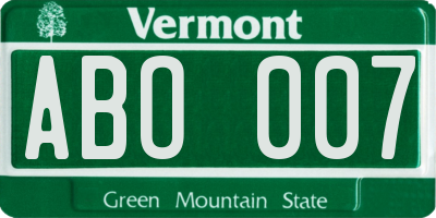 VT license plate ABO007