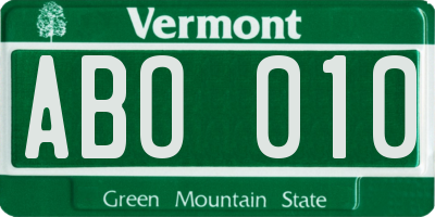 VT license plate ABO010