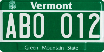 VT license plate ABO012