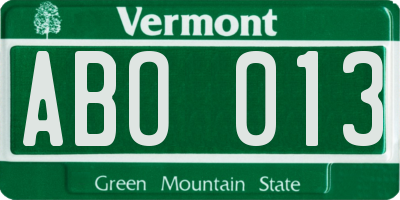 VT license plate ABO013