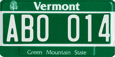 VT license plate ABO014