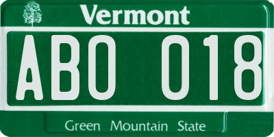 VT license plate ABO018