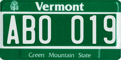 VT license plate ABO019