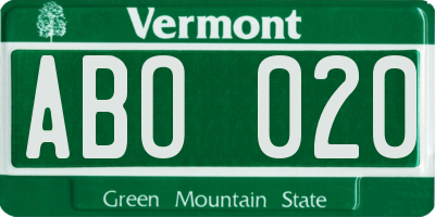 VT license plate ABO020