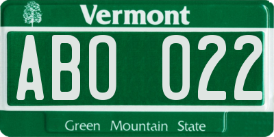 VT license plate ABO022