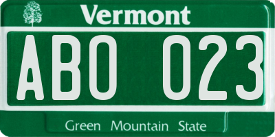 VT license plate ABO023