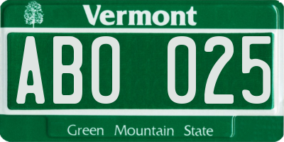 VT license plate ABO025