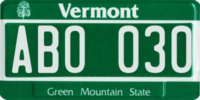 VT license plate ABO030