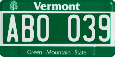 VT license plate ABO039