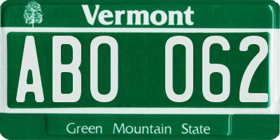 VT license plate ABO062