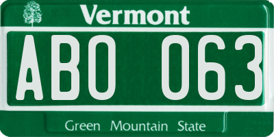 VT license plate ABO063