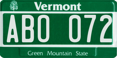 VT license plate ABO072