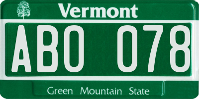 VT license plate ABO078