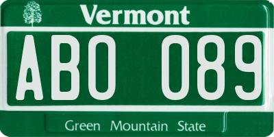 VT license plate ABO089