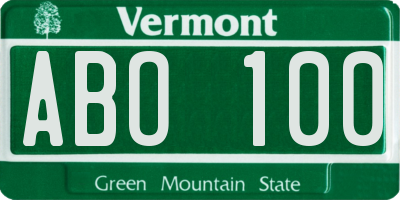 VT license plate ABO100