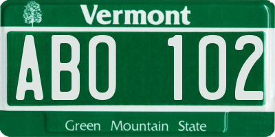 VT license plate ABO102